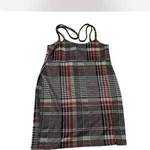 Plaid Underboob Dress - Red, Black, White
